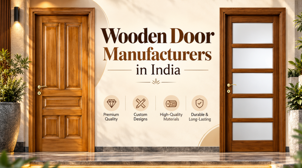 Wooden door manufacturers in India showcasing premium classic and contemporary wooden doors with custom designs, high-quality materials, and durable construction.
